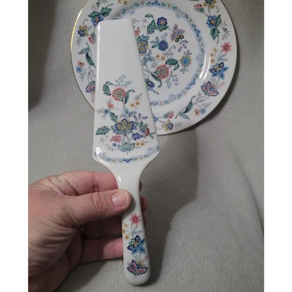 Andrea by Sadek Japan Cake Plate and Server Floral Gold Trim Modern Blue Serving - Picture 3 of 9